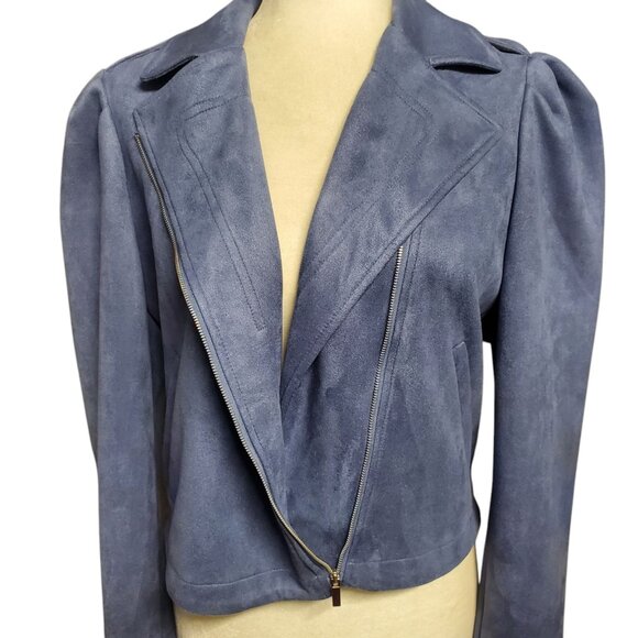 LC Lauren Conrad Soft Moto Jacket Faux Suede Blue Size Small - Picture 9 of 12